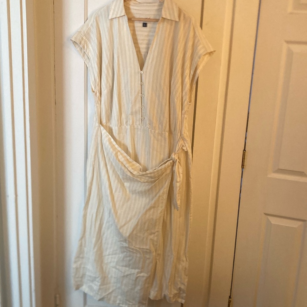 Women's Short Sleeve Wrap Waist Midi Shirtdress - Universal Thread Cream Striped